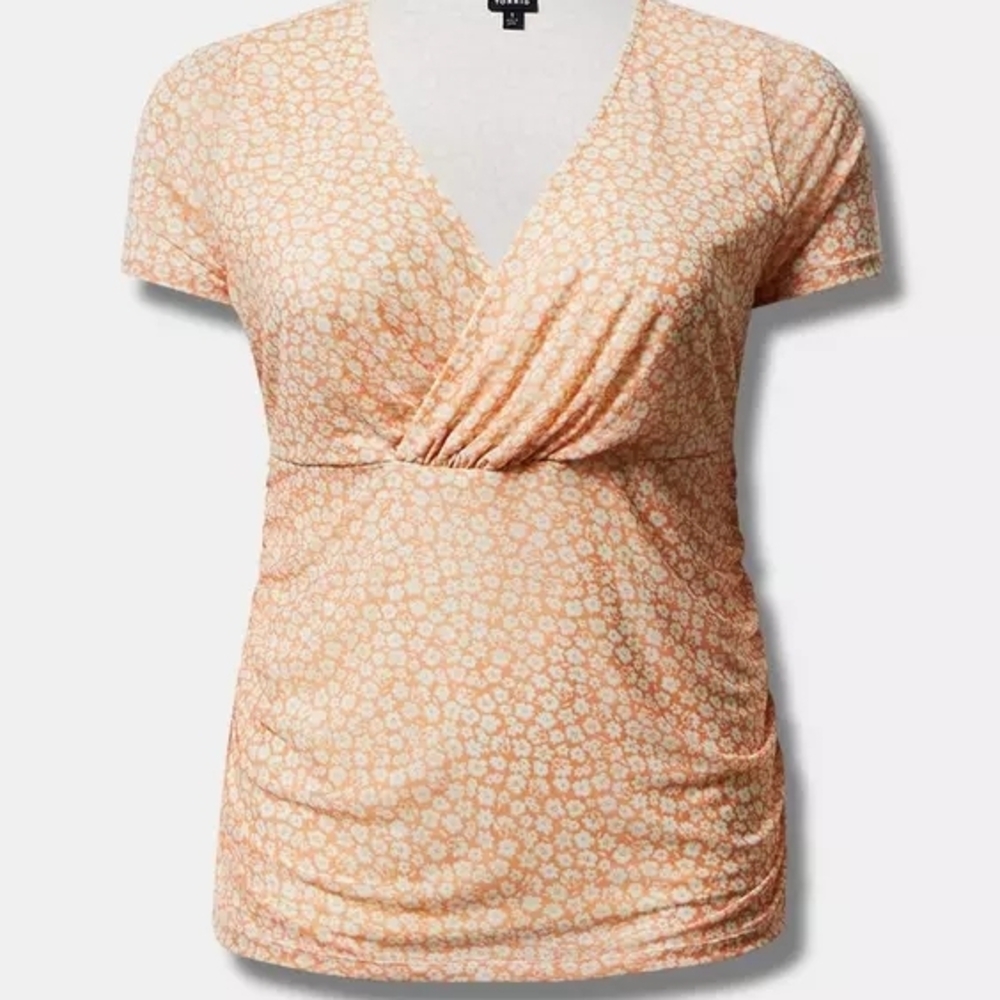 Torrid Shirred Peach Bloom Wrap Babydoll